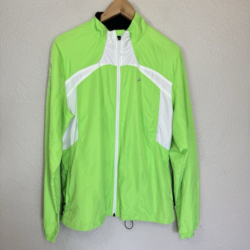 Brooks Windbreaker Jacket Green Reflective Logo Running Active Outdoor Women XL